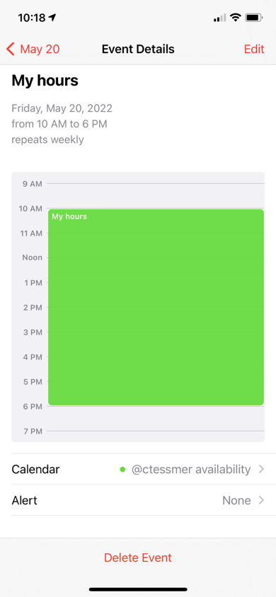 the delete event screen in iOS Calendar