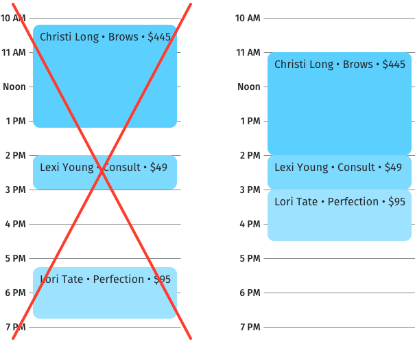 a calendar in day view showing no gaps between client appointments