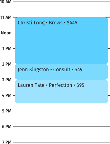 a calendar in day view showing no gaps between client appointments