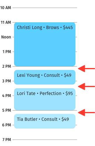 rectangular appointment blocks tight together with a consistent gap