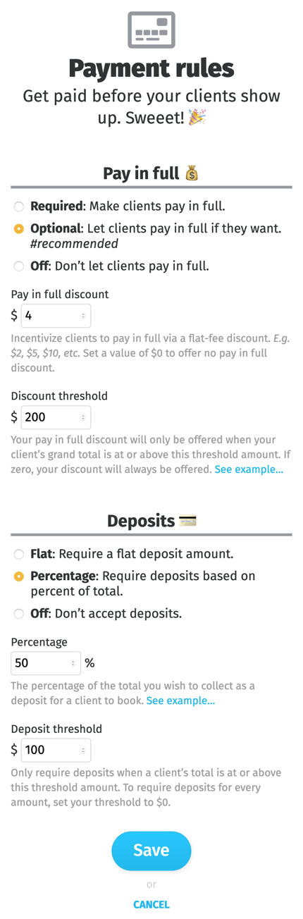 the online deposits rules page